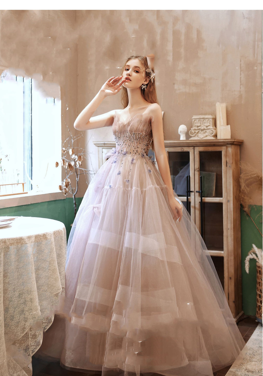 Robe de soirée à jupe trapèze, à bretelles, fleurie, pour mariée, fiançailles, mariage, style élégant