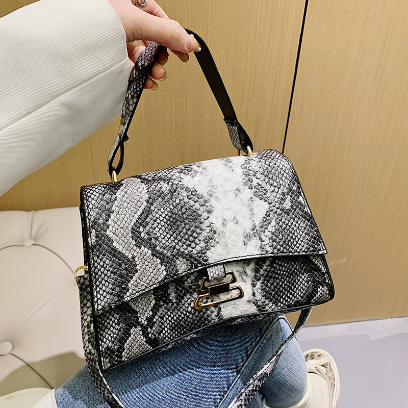 Sac à main en PU avec serrure Gourde Motif Serpent pour femmes, à porter à l'épaule ou en bandoulière