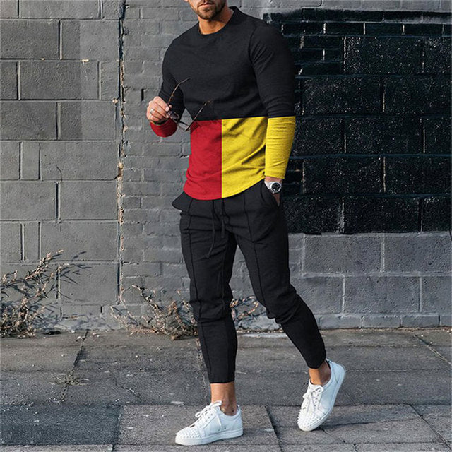 Men's Digital Print Polyester Long Sleeve Crewneck Top