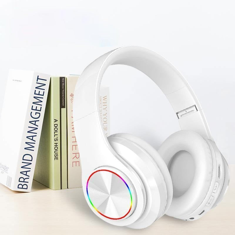 Casque de jeu Bluetooth sans fil à LED avec carte TF et lumières respiratoires colorées