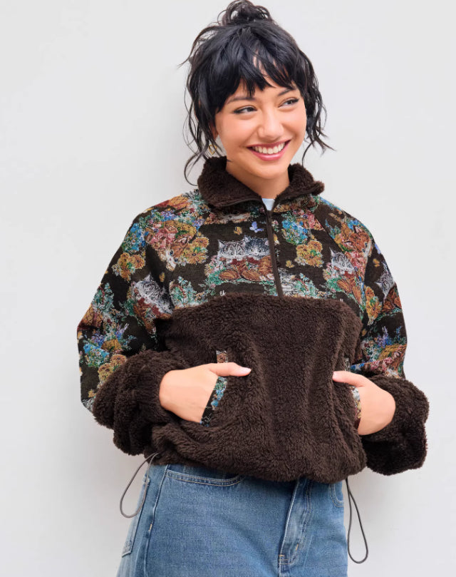 Sweat à capuche à col rabattu pour femme, motif chat floral