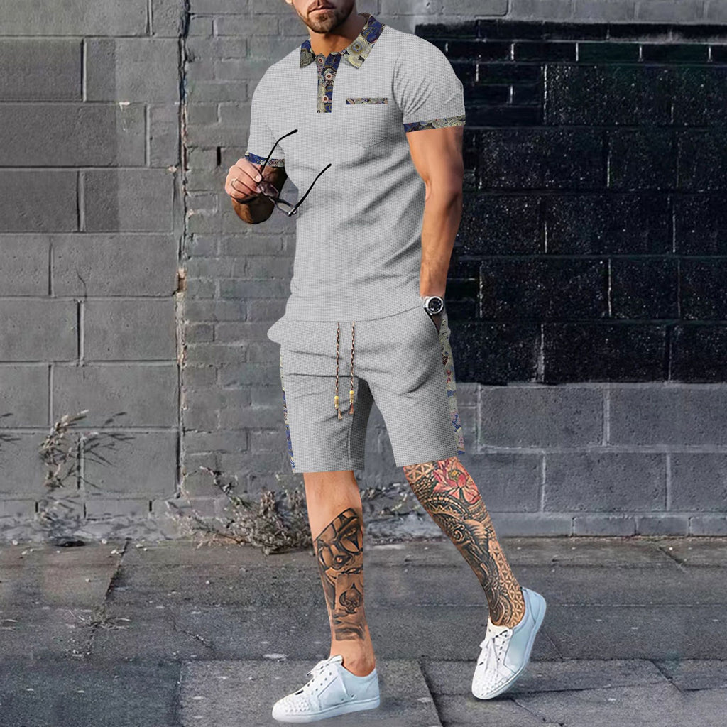 Men's Casual Shorts and Top Set Polyester Fiber