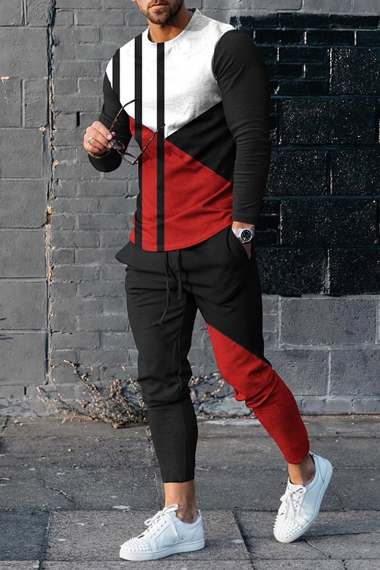 Men's Digital Print Polyester Long Sleeve Crewneck Top