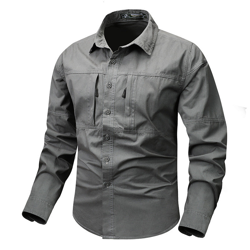 Spring And Autumn Pocket New Polo Collar Casual Shirt
