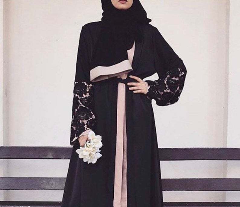 Robe gilet ample à manches longues et lacets pour femme du Moyen-Orient