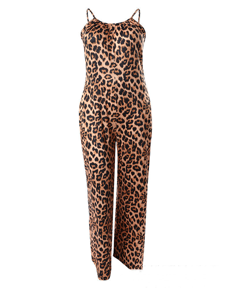 New Fashion Leopard Print Printing Gallus Siamese Trousers
