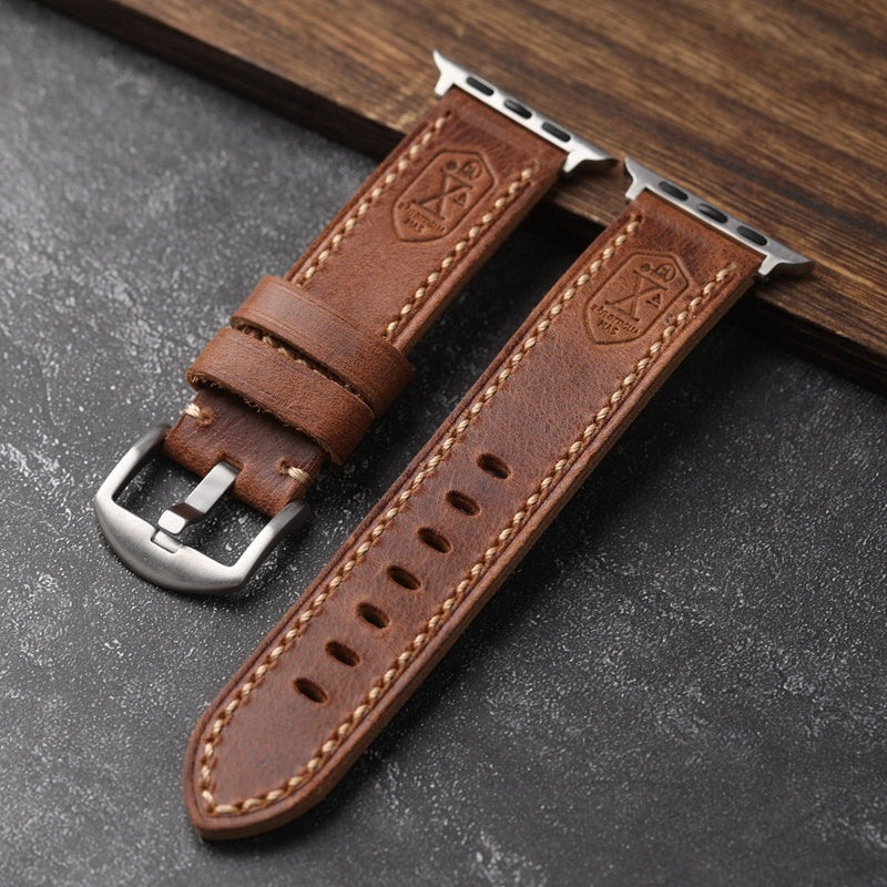 Vintage Handmade Leather Watch Strap 41-45MM Dark & Light Brown