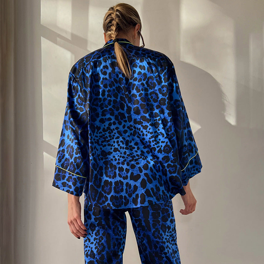 Leopard Print Satin Pajama Set for Women