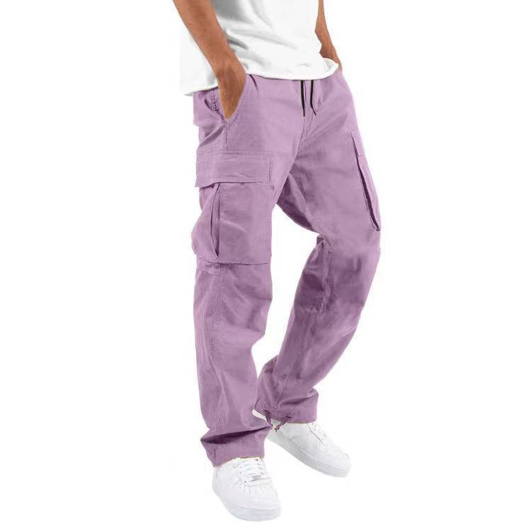 Pantalon Décontracté Multipoches avec Cordon de Serrage en Mélange de Coton