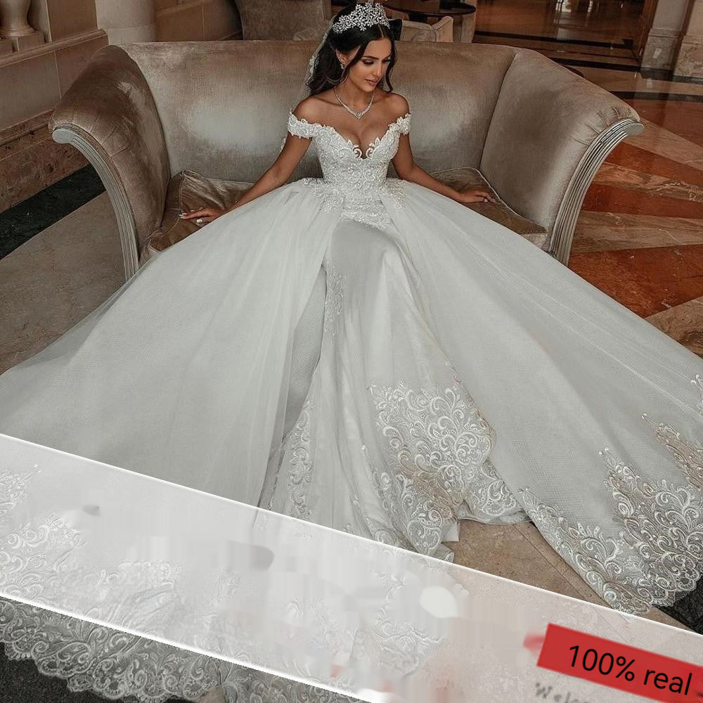 White Lace Detachable Bridal Wedding Dress Sleeveless Long Skirt