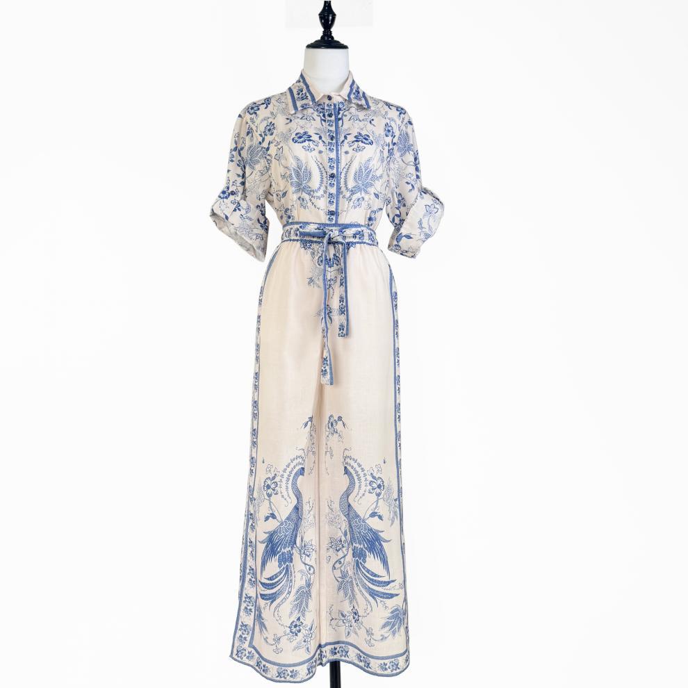 Australian Niche Printing Geometric Pattern Shirt and Wide Leg Trousers Suit