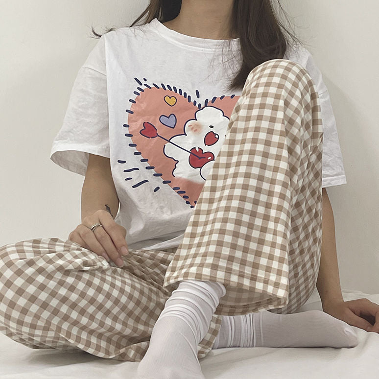 Cute Cartoon Milk Silk Pajama Pants for Women – Loose, Casual, Spring & Autumn