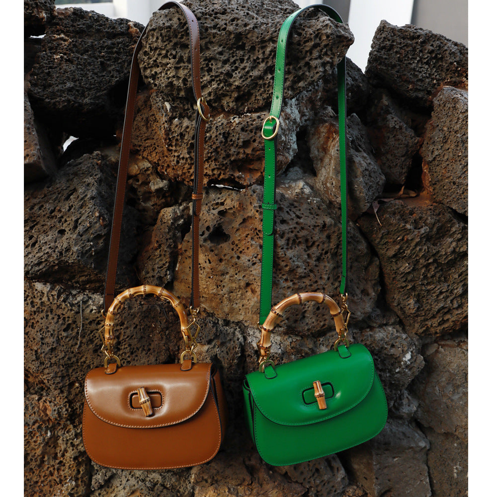 Retro Bamboo Saddle Leather One Shoulder Handbag 22x13x5cm