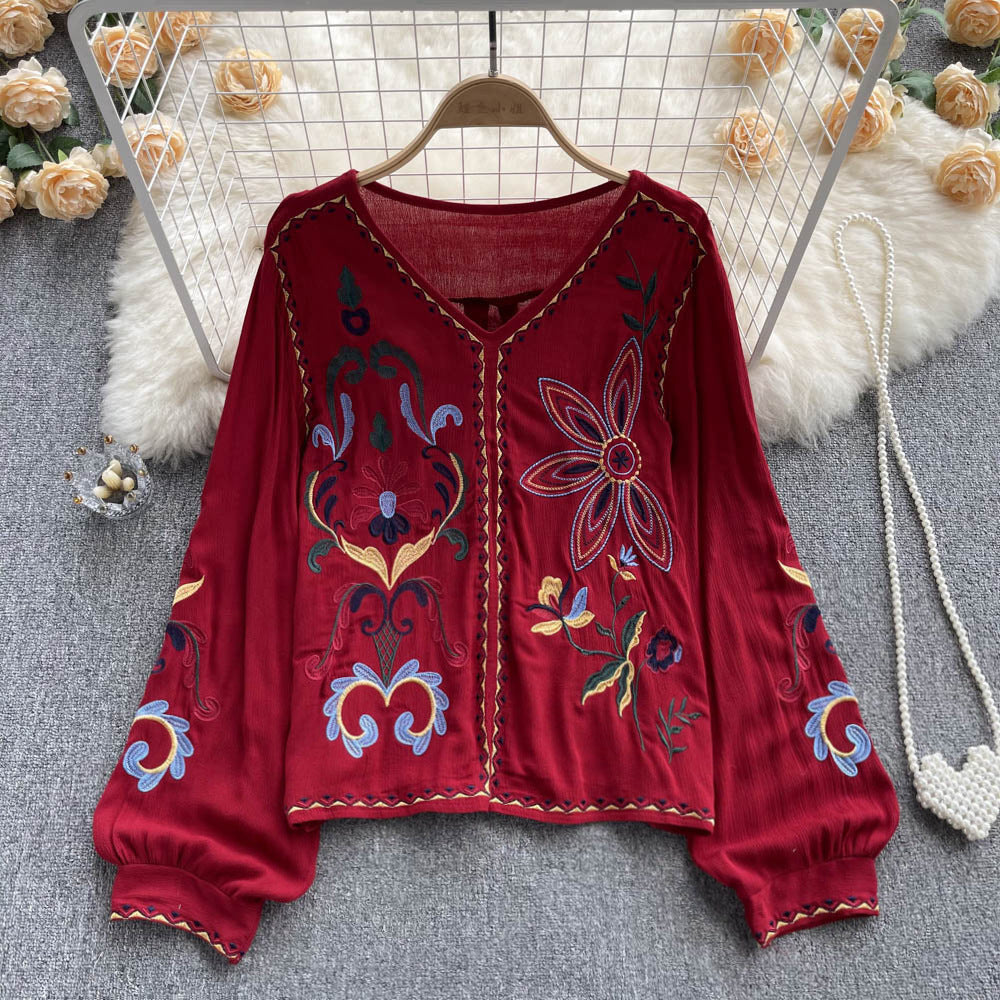 Women's Cotton Chiffon Embroidered Top - One Size, Multiple Colors