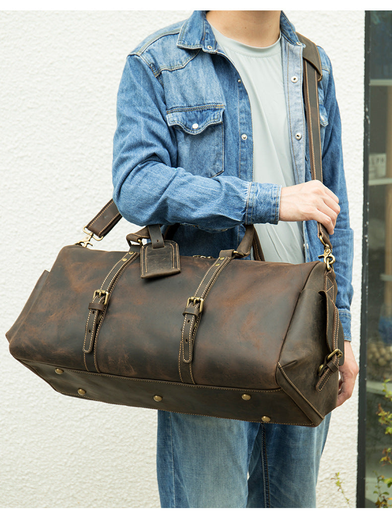 Sac de voyage en cuir Crazy Horse grande capacité de rangement 36-55L