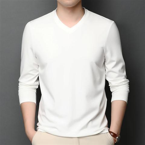 Silk T-shirt Men's Ice Silk Long-sleeved Thin V-neck Silk Bottoming Shirt