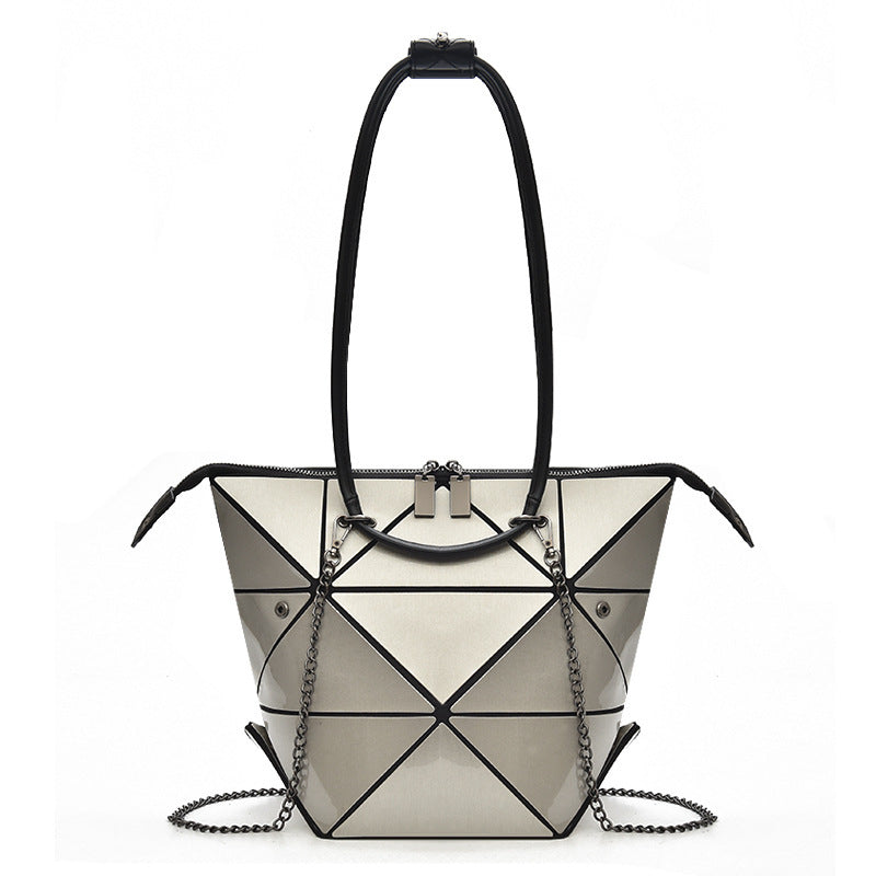 Trendy Medium Folding Geometric Diamond Laser Variety Bag with Zipper