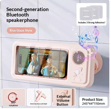 Support de téléphone étanche avec haut-parleur Bluetooth et rotation à 360° pour la salle de bain