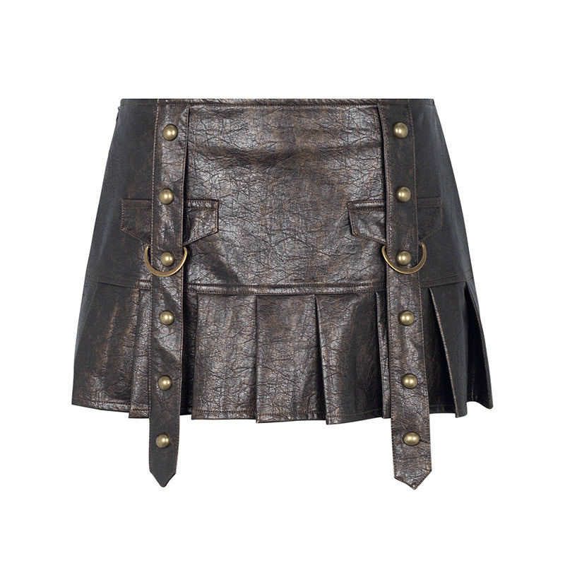 Heavy Wash Viscose Fiber Leather Skirt for Women Autumn Winter