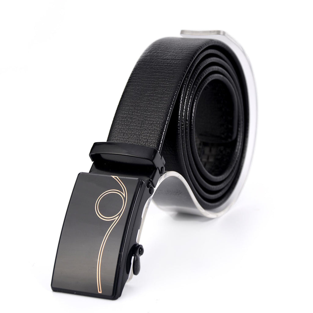 Men's Automatic Buckle Business Casual Belt with Mirror Acrylic Iron Button, 110-130cm, Patent Leather Finish