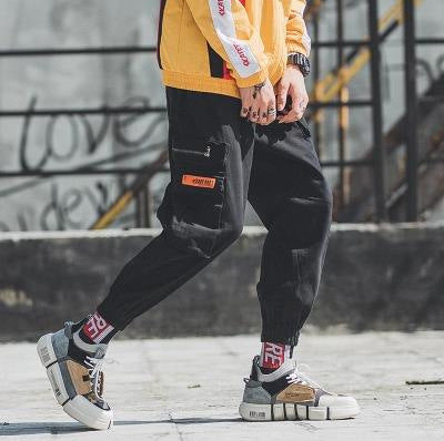 Men's Cotton Strapped Street Trend Loose Nine-Point Harlan Pants