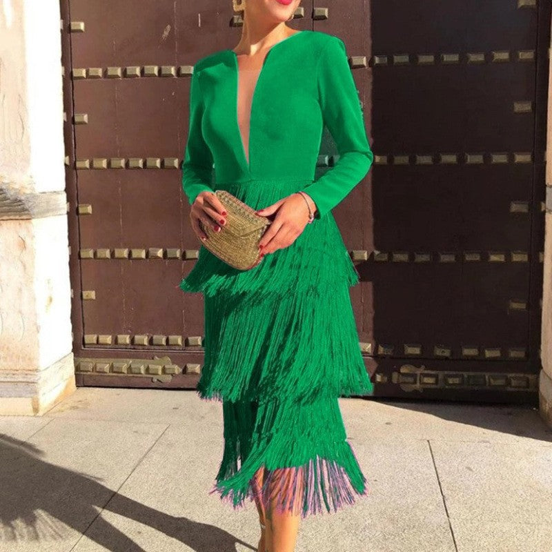Robe à manches longues à franges et à pampilles pour les trajets professionnels