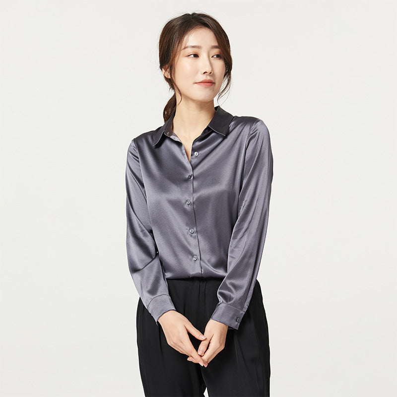 Chemise en satin de soie de mûrier à manches longues pour femme