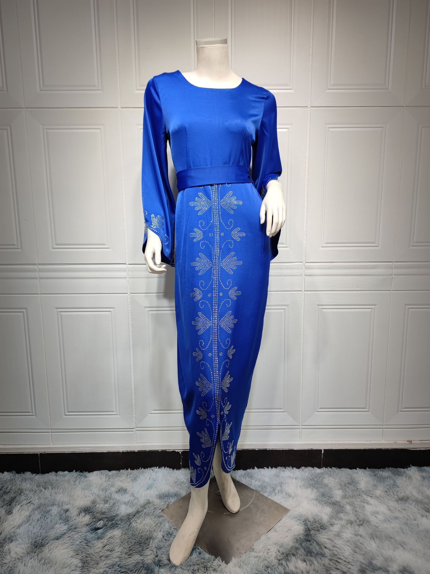 Robe de soirée arabe de Dubaï, style diamant, en satin doux