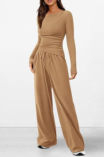 Casual Suit Asymmetric Long-sleeved T-shirt Wide-leg Pants Casual Set