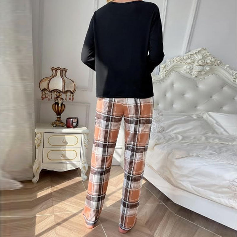 Ensemble de pyjama à carreaux automne-hiver - Haut à manches longues et pantalon