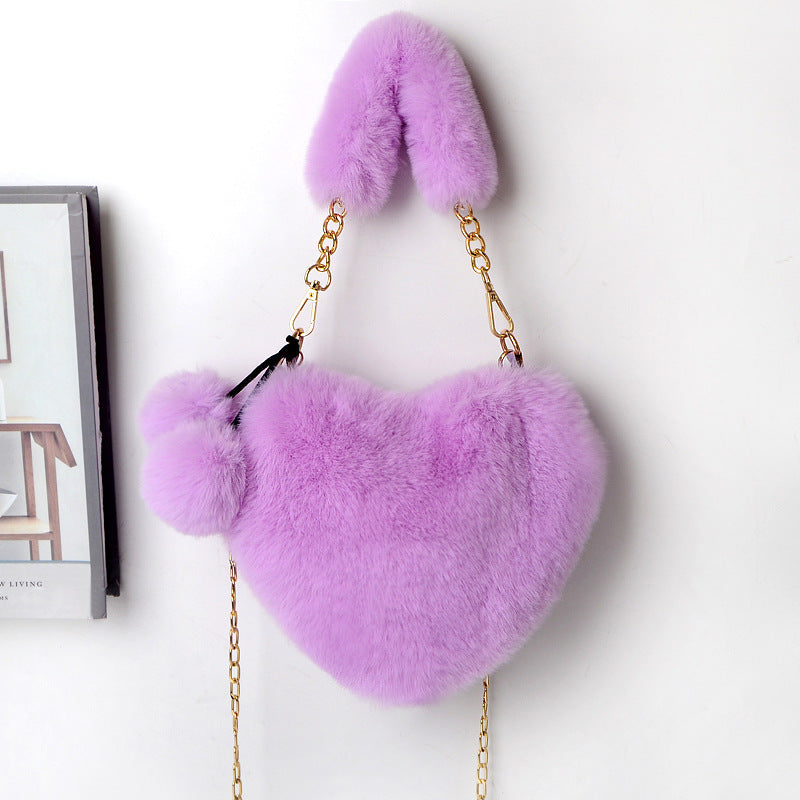 Sacs d'amour Sac à main cœur doux en peluche de taille moyenne avec fermeture éclair