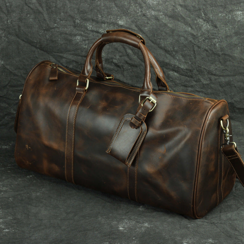 Sac fourre-tout de voyage bandoulière en cuir de vachette vintage pour hommes