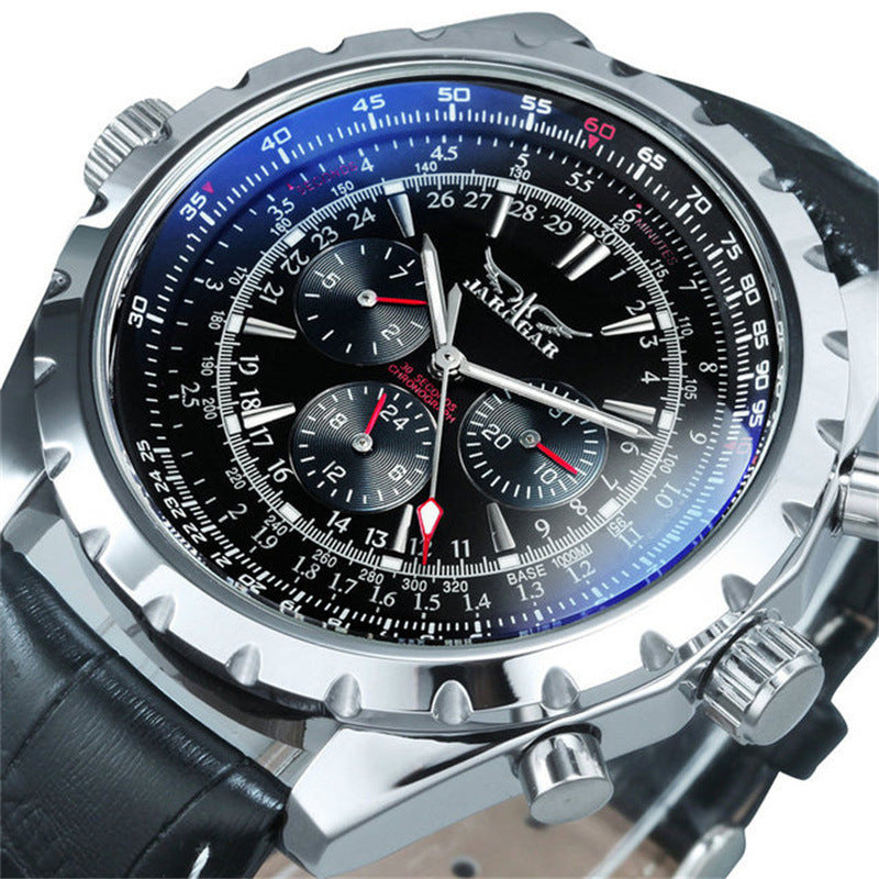 Montre décontractée multifonction mécanique à grand cadran pour hommes