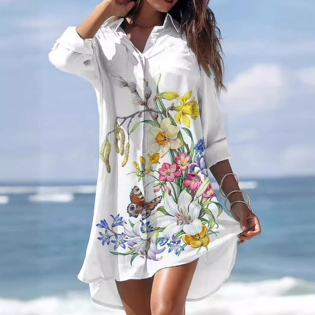 Robe chemise de plage imprimée grande taille avec protection solaire pour femme