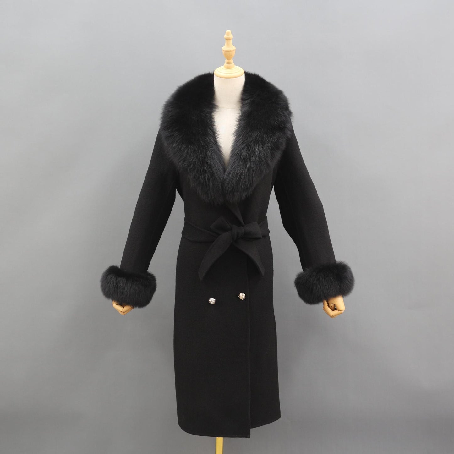 Fox Fur Detachable Collar Double-Sided Green Fruit Coat