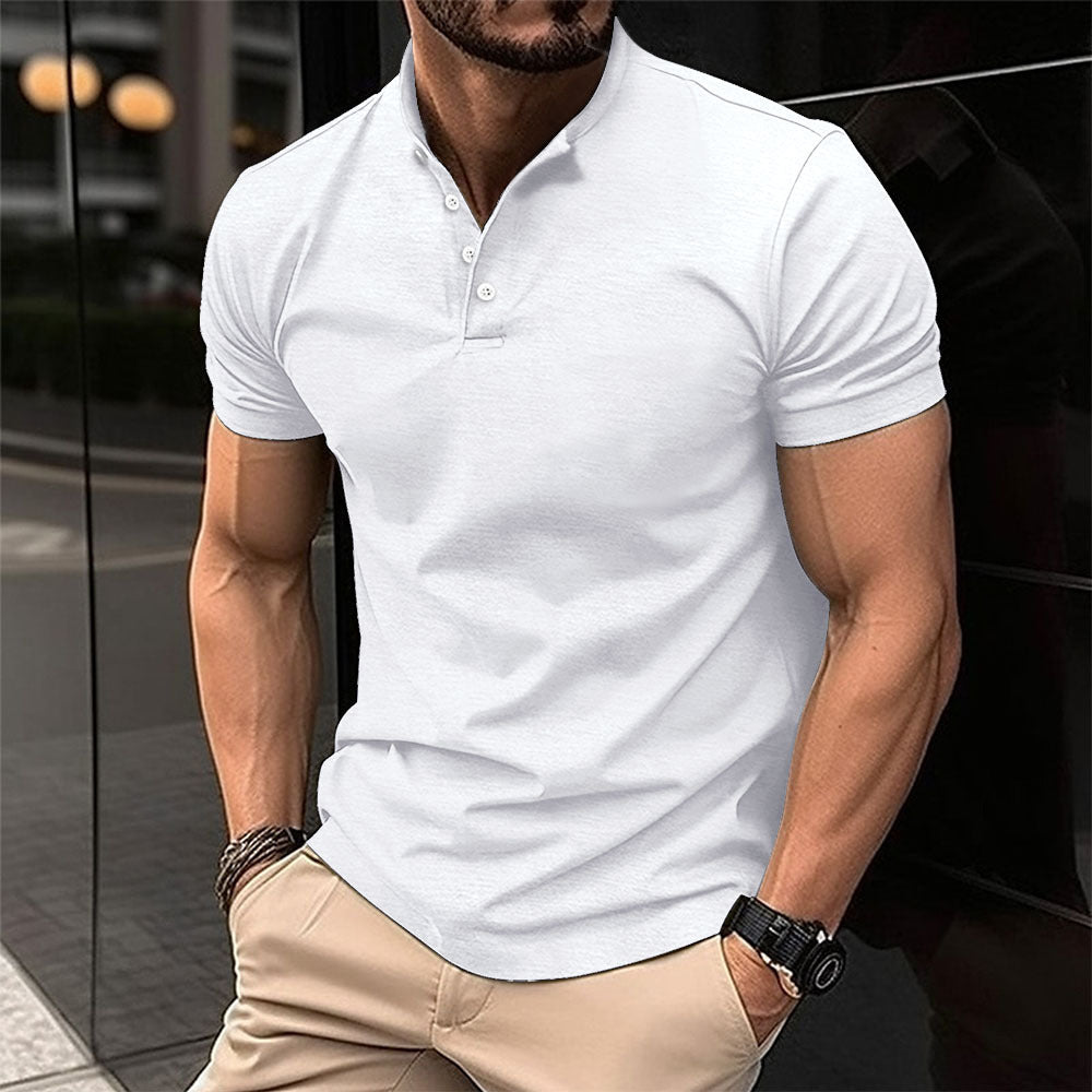 Men's Short-Sleeve Button Henry Collar Sports Polo Shirt Summer Top