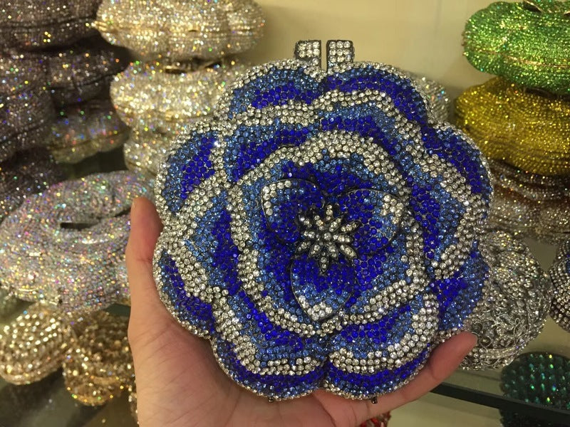Sac de soirée rigide rond en métal rose pour femmes
