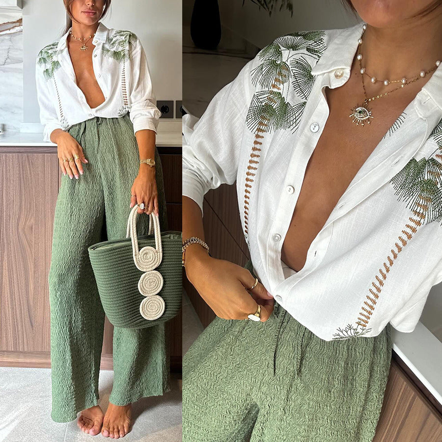 Women's Printed Long-Sleeve Single-Breasted Trousers Suit