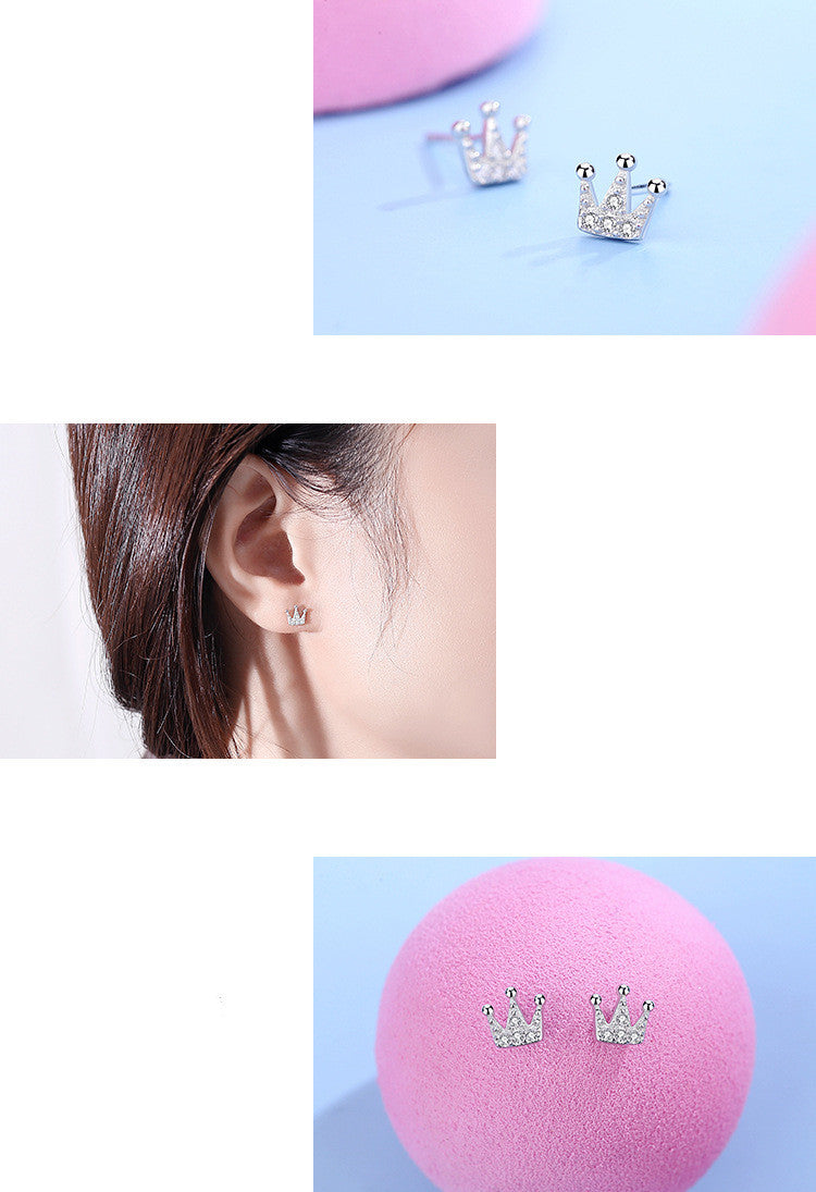 S925 Silver Petite Crown Diamond Stud Earrings