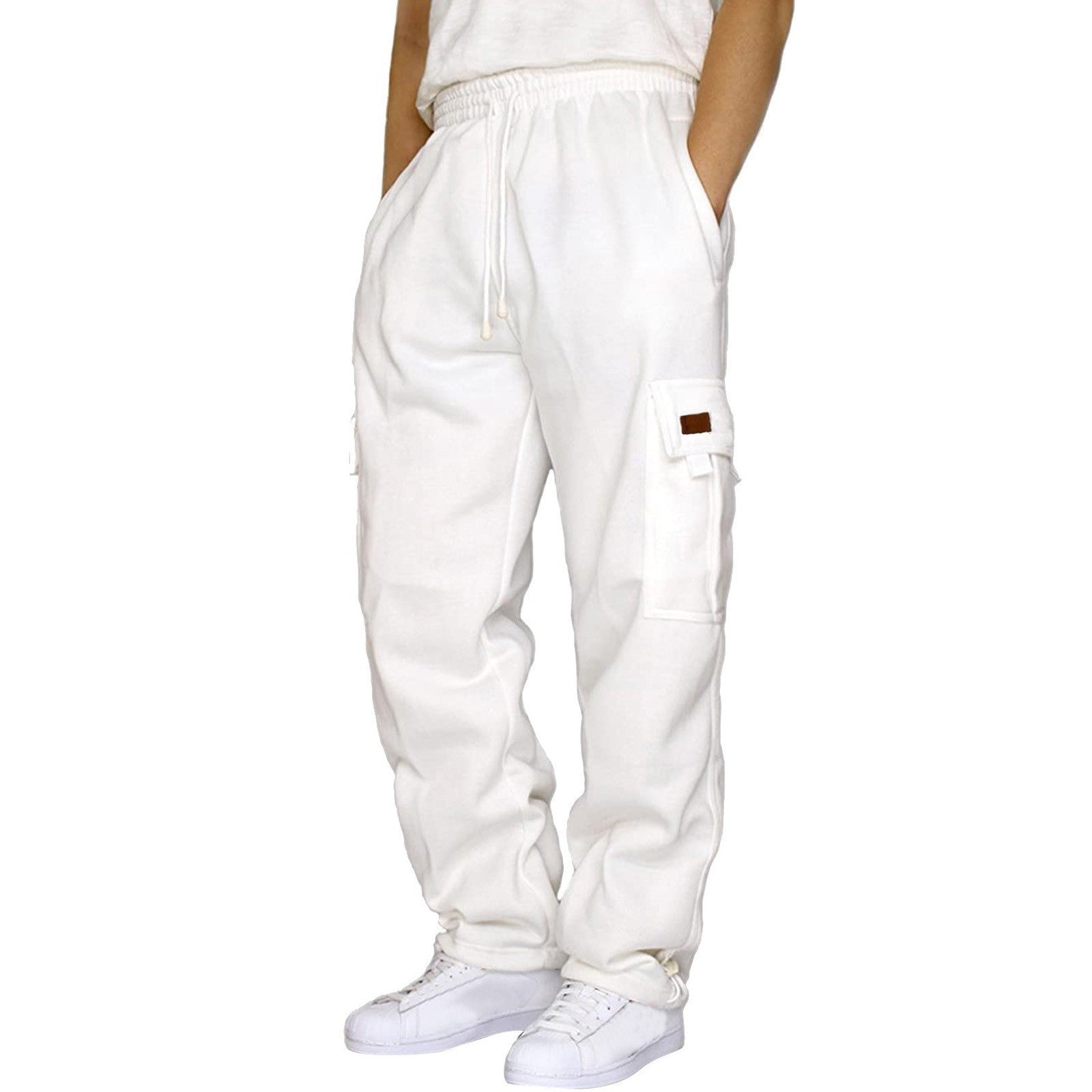 Men's Loose Cargo Trousers Mid Waist Polyester