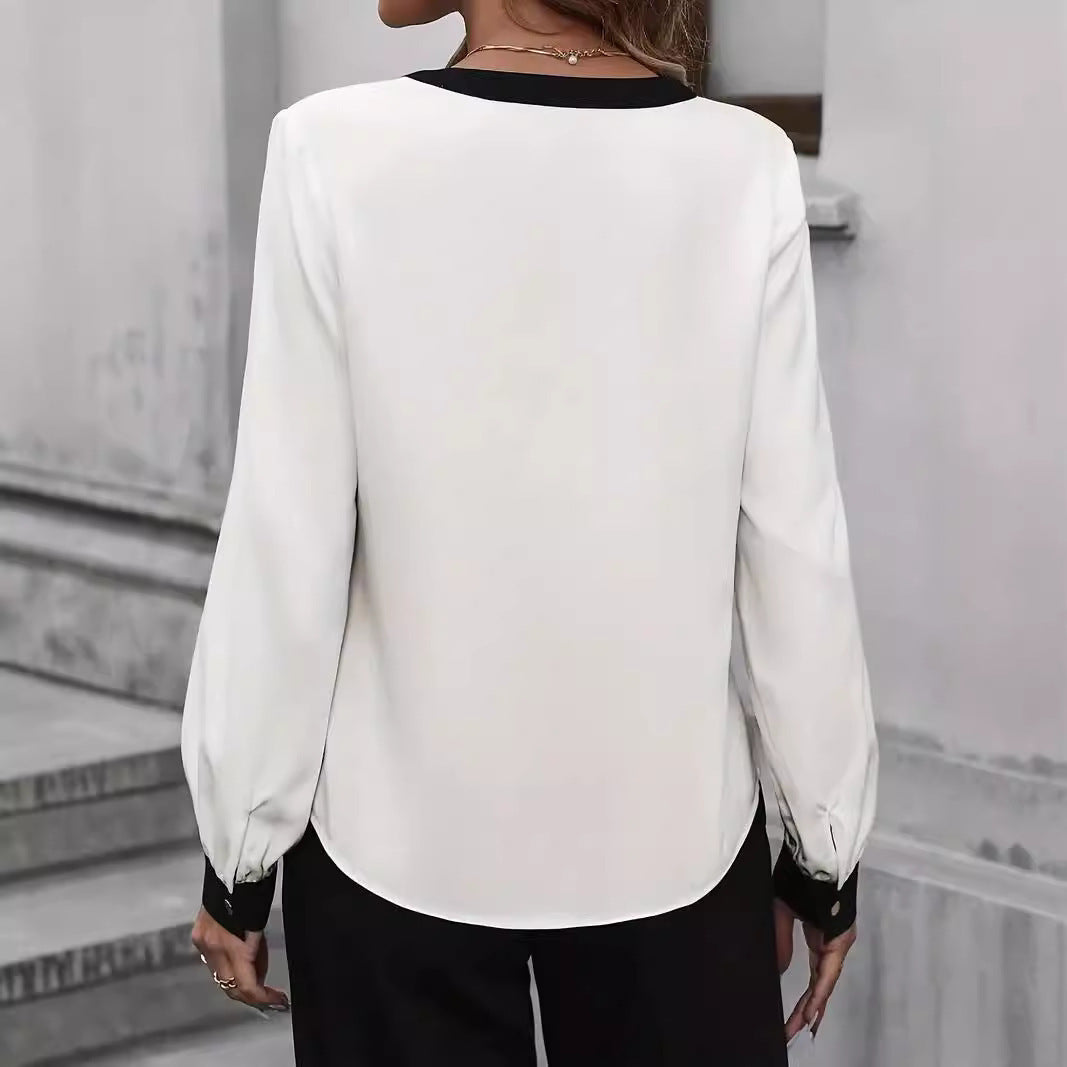 Women's White Viscose Button Long Sleeve Shirt Top
