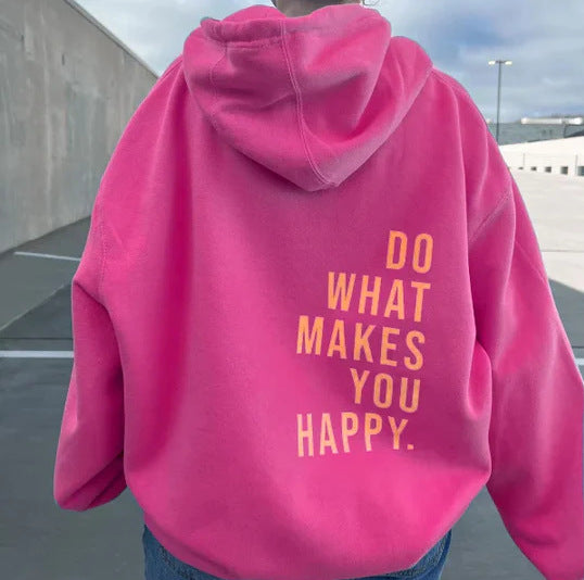 Sweat à Capuche Sport Ample avec Imprimé "Do What Makes You Happy"