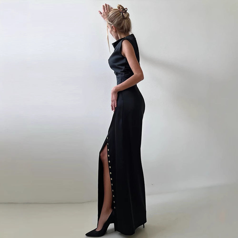 Summer New Pile Collar Sleeveless Top Breasted Skirt Slim Fit Suit