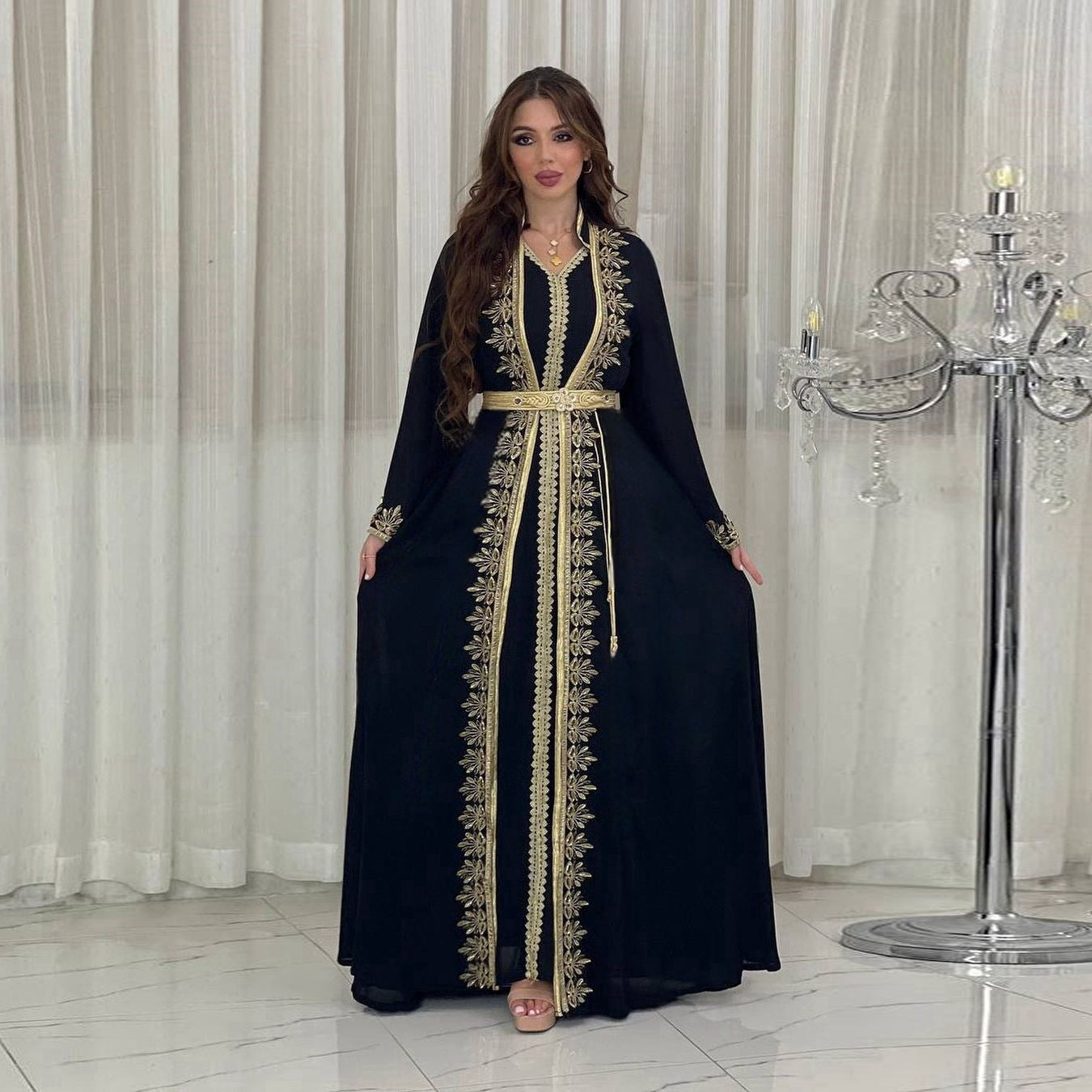 Ensemble deux pièces de robe à ruban pour femme arabe