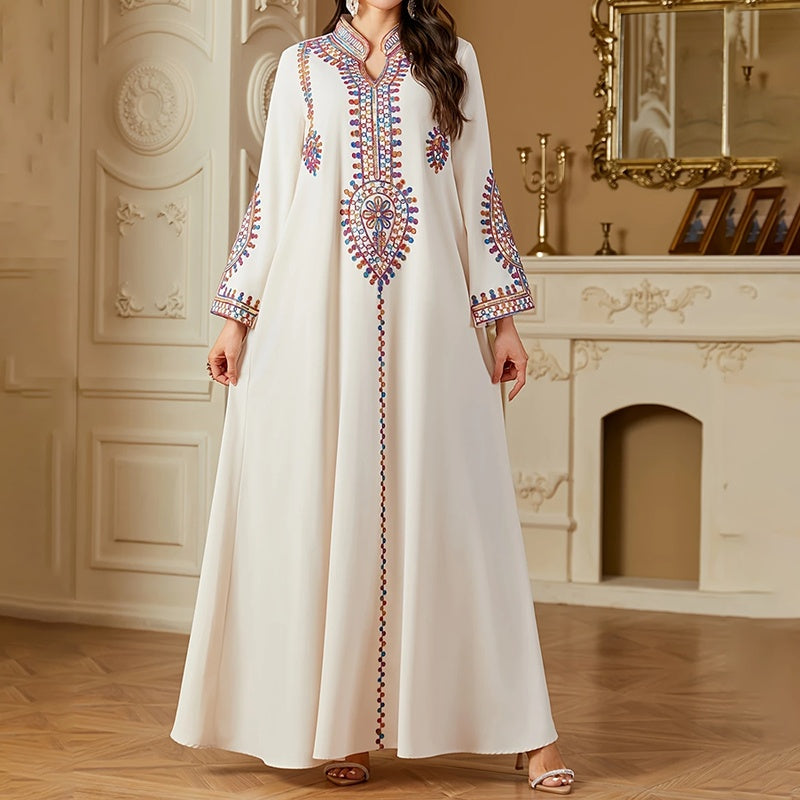 Elegant Arabian Gulf Women's Long Sleeve Floor-Length Dress - For Casual & Party Wear