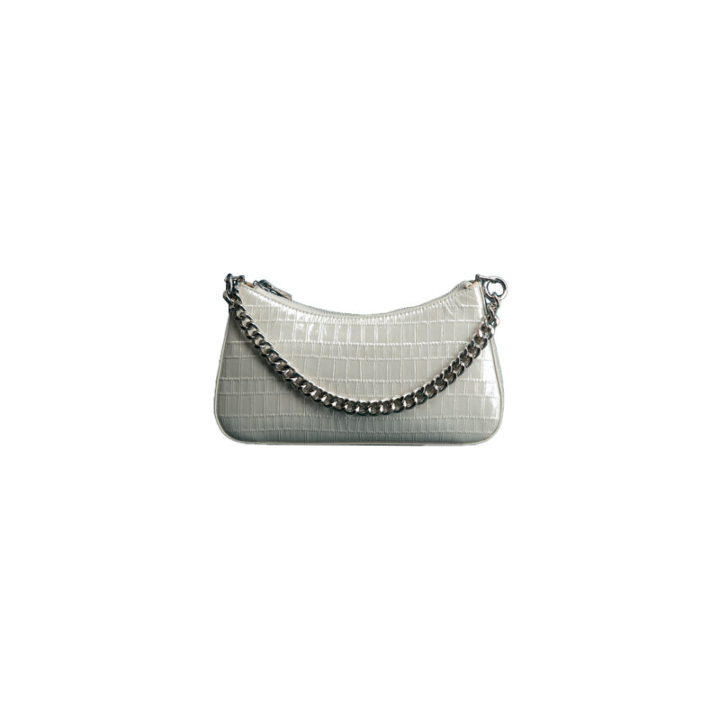 Sac à chaîne en cuir de vachette Baotou petit format, au design original, coloris argent, noir, beige