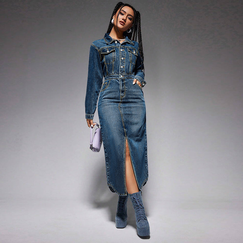 Ladies Denim Long Dress New Fashion Personality
