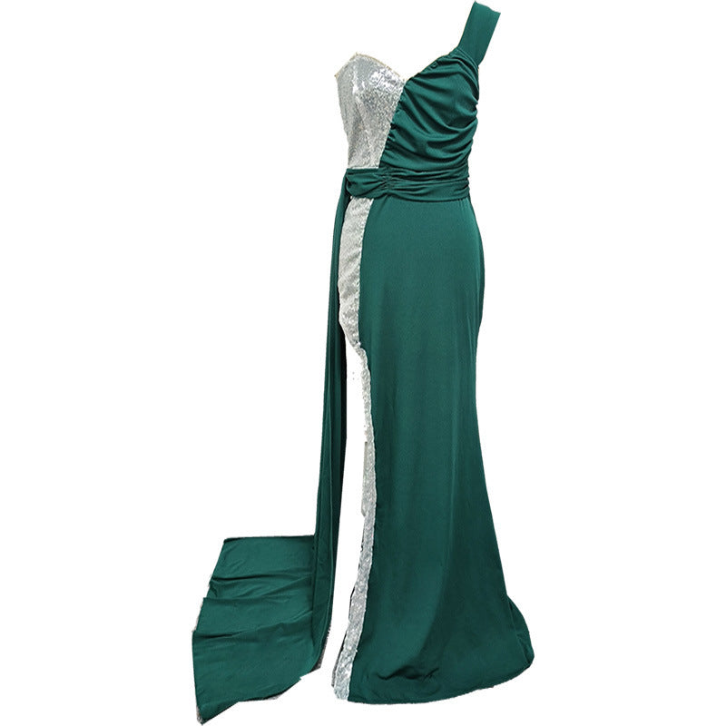 Elegant Heavy Work Gilding Split Expansion Ball Evening Dress