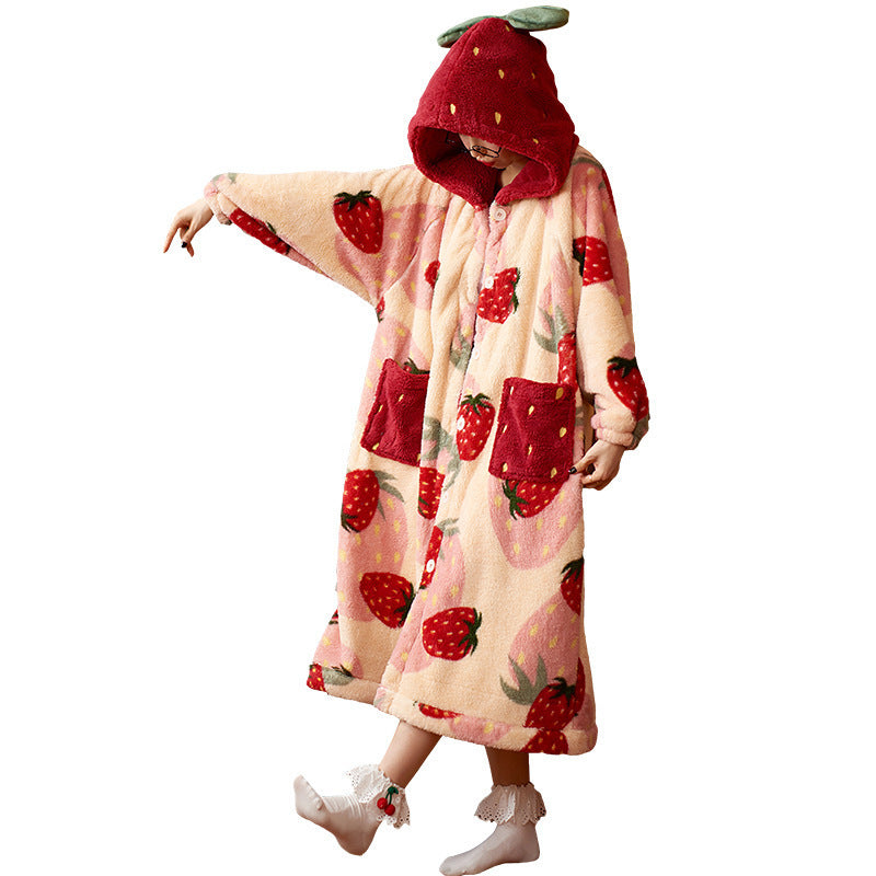 Winter Fleece-Lined Thickened Flannel Pajamas for Outdoor Wear