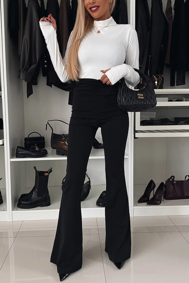 Pantalon évasé taille haute noir rehausseur de fesses et gainant pour femme